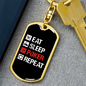 Eat Sleep Poker Repeat Gambler Keychain Stainless Steel or 18k Gold Dog Tag Keyring-Express Your Love Gifts