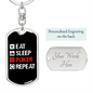 Eat Sleep Poker Repeat Gambler Keychain Stainless Steel or 18k Gold Dog Tag Keyring-Express Your Love Gifts
