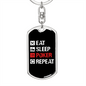 Eat Sleep Poker Repeat Gambler Keychain Stainless Steel or 18k Gold Dog Tag Keyring-Express Your Love Gifts