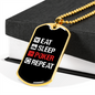 Eat Sleep Poker Repeat Gambler Necklace Stainless Steel or 18k Gold Dog Tag 24-Express Your Love Gifts