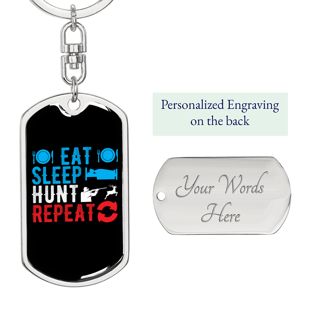 Eat Sleep Repeat Keychain Stainless Steel or 18k Gold Dog Tag Keyring-Express Your Love Gifts