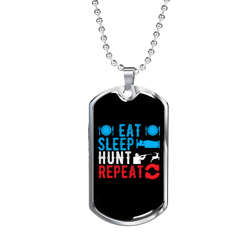 Eat Sleep Repeat Necklace Stainless Steel or 18k Gold Dog Tag 24" Chain-Express Your Love Gifts