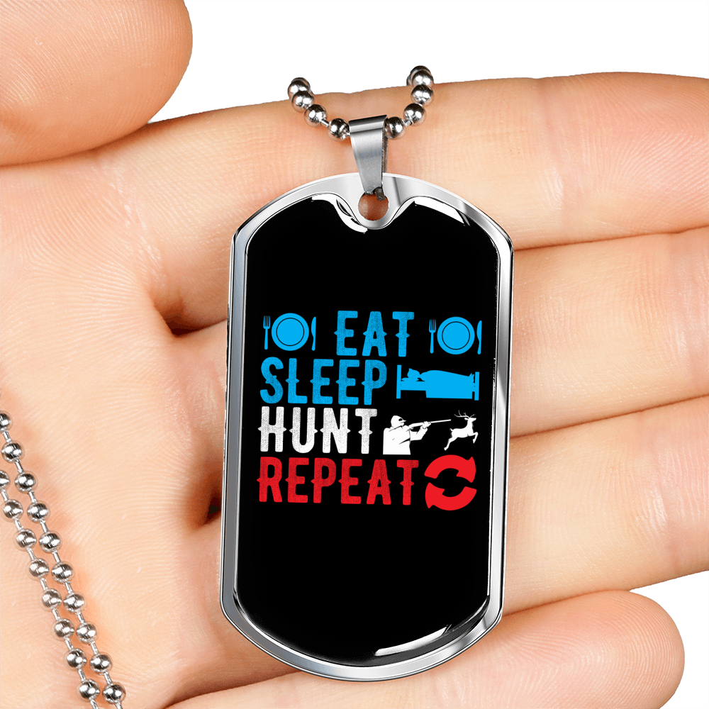 Eat Sleep Repeat Necklace Stainless Steel or 18k Gold Dog Tag 24" Chain-Express Your Love Gifts