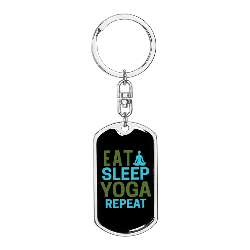 Eat Sleep Yoga Repeat Keychain Stainless Steel or 18k Gold Dog Tag Keyring-Express Your Love Gifts