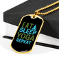 Eat Sleep Yoga Repeat Necklace Stainless Steel or 18k Gold Dog Tag 24" Chain-Express Your Love Gifts