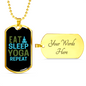 Eat Sleep Yoga Repeat Necklace Stainless Steel or 18k Gold Dog Tag 24" Chain-Express Your Love Gifts