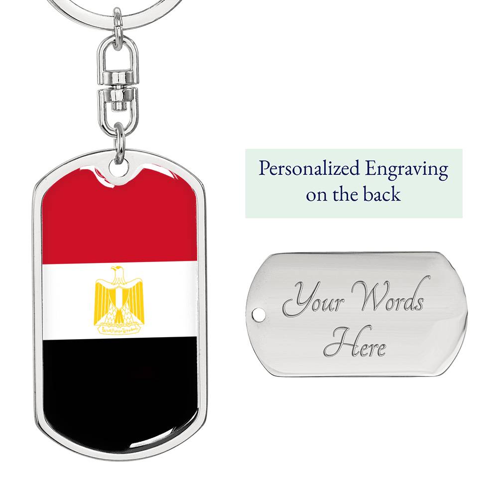 Egypt Flag Keychain Dog Tag Stainless Steel or 18k Gold-Express Your Love Gifts