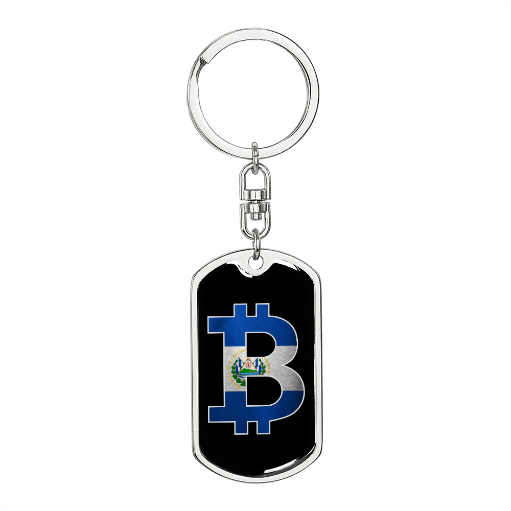 El Salvador Bitcoin Crypto Keychain Stainless Steel or 18k Gold Dog Tag Keyring-Express Your Love Gifts