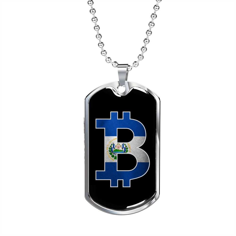 El Salvador Bitcoin Crypto Necklace Stainless Steel or 18k Gold Dog Tag 24" Chain-Express Your Love Gifts
