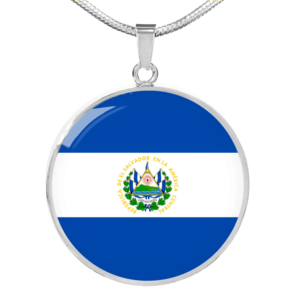 El Salvador Flag Necklace Circle Pendant Stainless Steel or 18k Gold 18-22"-Express Your Love Gifts