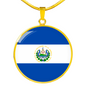 El Salvador Flag Necklace Circle Pendant Stainless Steel or 18k Gold 18-22"-Express Your Love Gifts