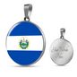 El Salvador Flag Necklace Circle Pendant Stainless Steel or 18k Gold 18-22"-Express Your Love Gifts