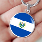 El Salvador Flag Necklace Circle Pendant Stainless Steel or 18k Gold 18-22"-Express Your Love Gifts