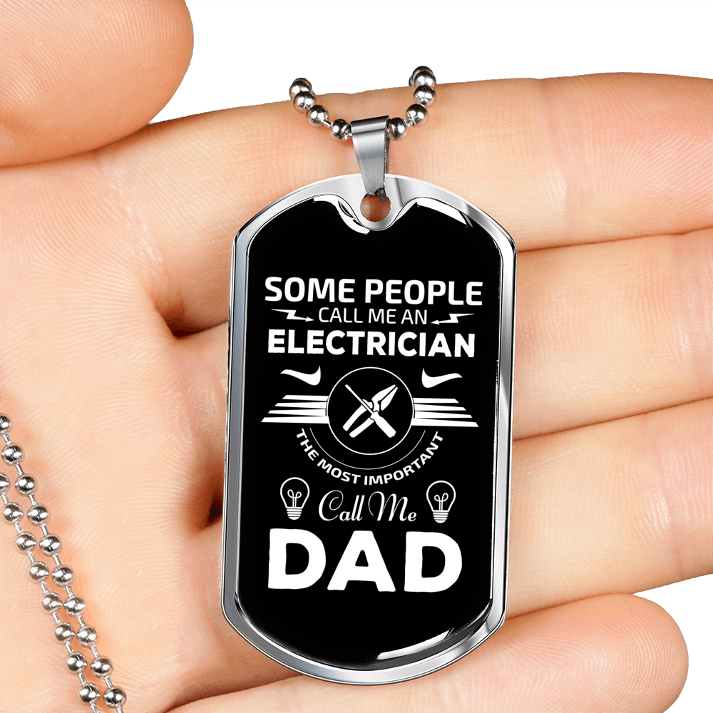 Electrician Dad Necklace Stainless Steel or 18k Gold Dog Tag 24" Chain-Express Your Love Gifts
