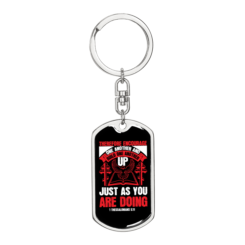 Encourage One 1 Thessalonians 5:11Keychain Stainless Steel or 18k Gold Dog Tag Keyring-Express Your Love Gifts