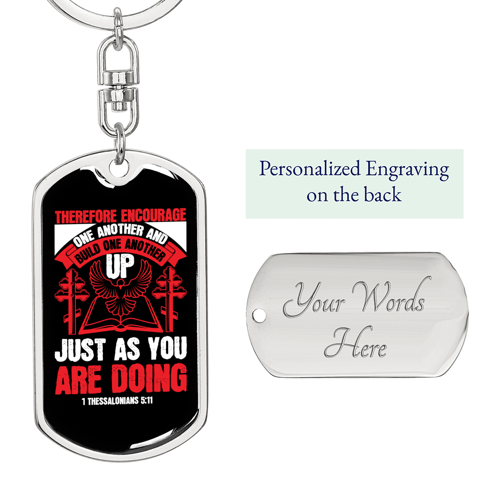 Encourage One 1 Thessalonians 5:11Keychain Stainless Steel or 18k Gold Dog Tag Keyring-Express Your Love Gifts