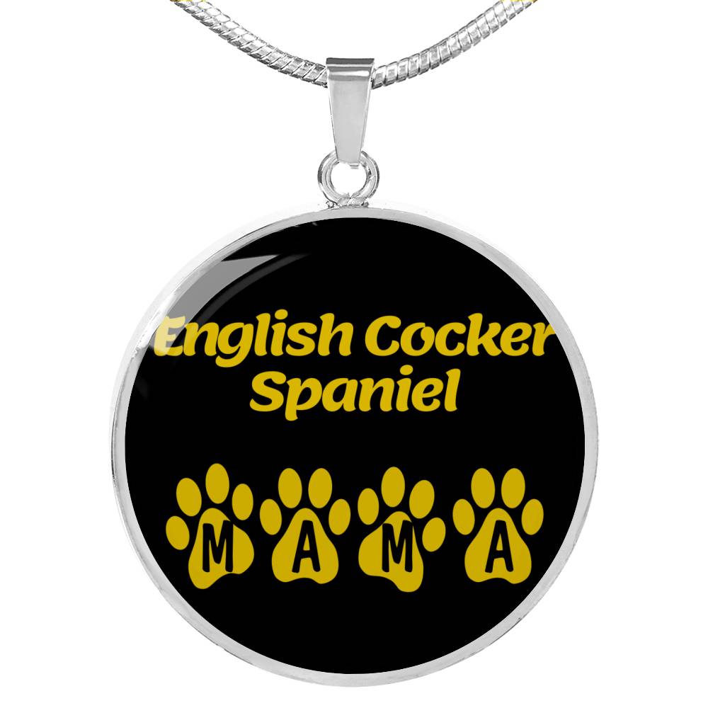 English Cocker Spaniel Mama Circle Necklace Stainless Steel or 18k Gold 18-22" Dog Owner Lover-Express Your Love Gifts