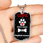 English Setter Love Is Stainless Steel or 18k Gold Dog Tag 24" Chain-Express Your Love Gifts