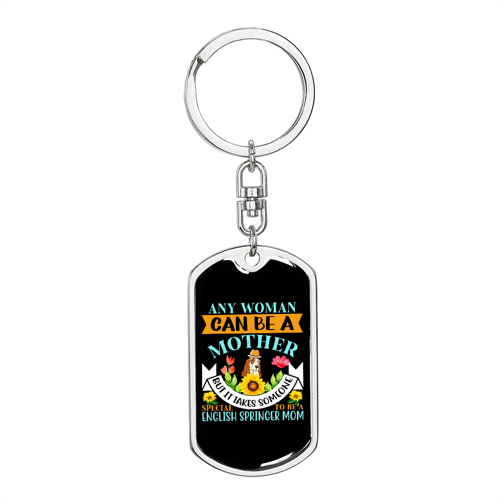 English Springer Mom Keychain Stainless Steel or 18k Gold Dog Tag Keyring-Express Your Love Gifts