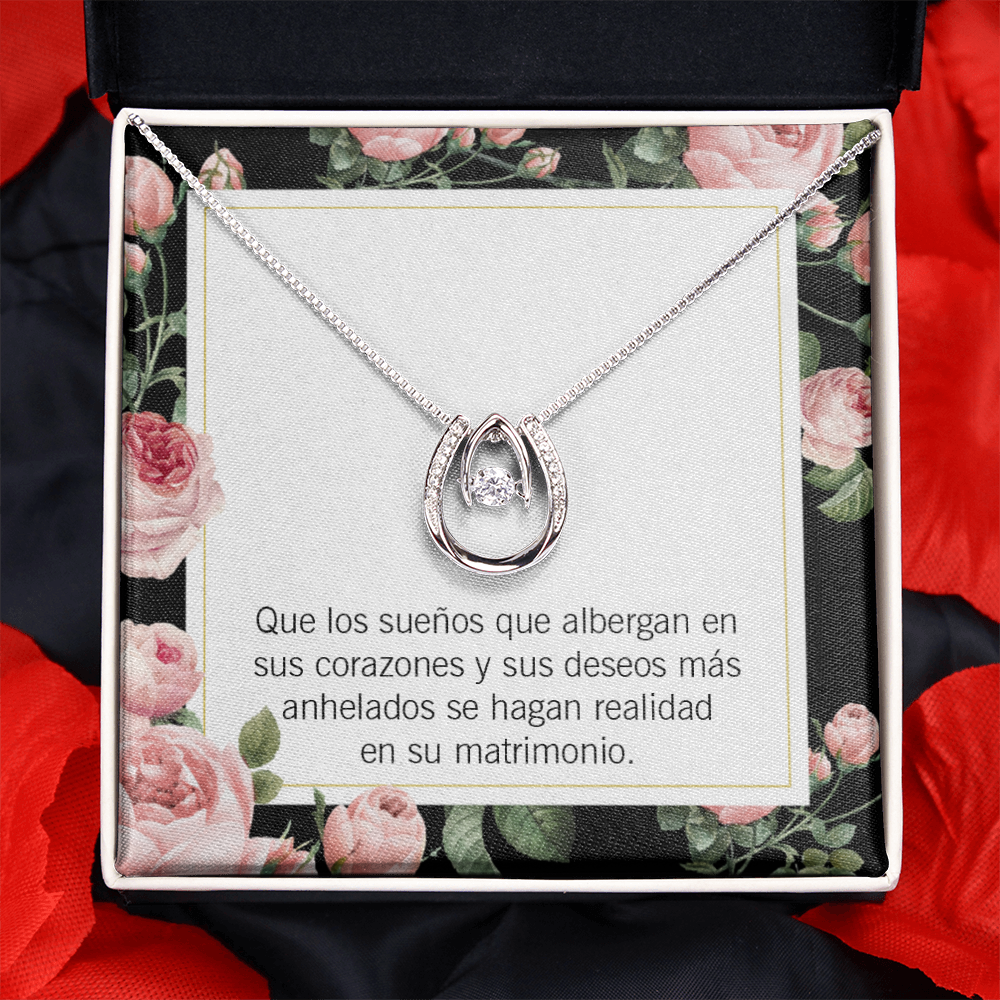 Enhorabuena El Día de la Boda Lucky Horseshoe Necklace Message Card 14k w CZ Crystals-Express Your Love Gifts