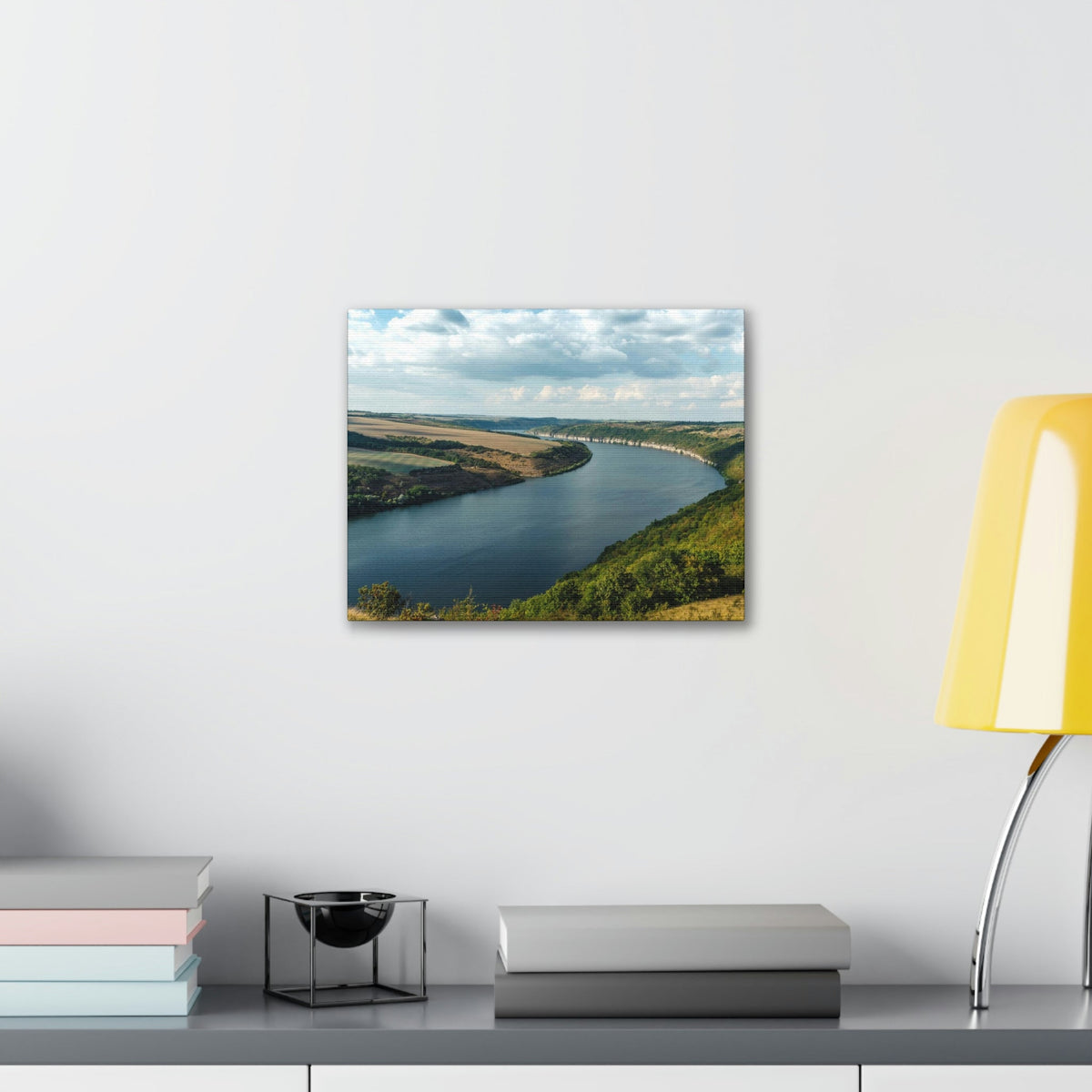 Enticing Sunny Day on the River Scene Beautiful Engaging and Lovely Beauty Nature Scene Perfect Blue Sky and River Wall Art Ready to Hang Unframed-Express Your Love Gifts