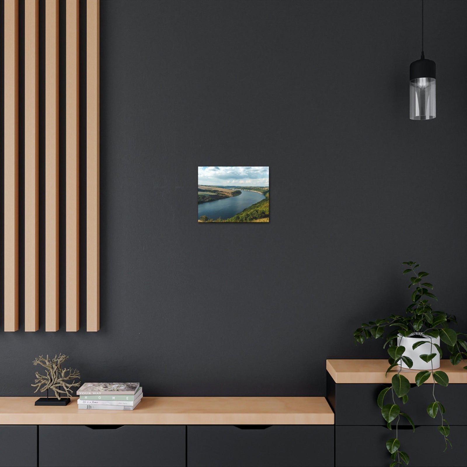Enticing Sunny Day on the River Scene Beautiful Engaging and Lovely Beauty Nature Scene Perfect Blue Sky and River Wall Art Ready to Hang Unframed-Express Your Love Gifts
