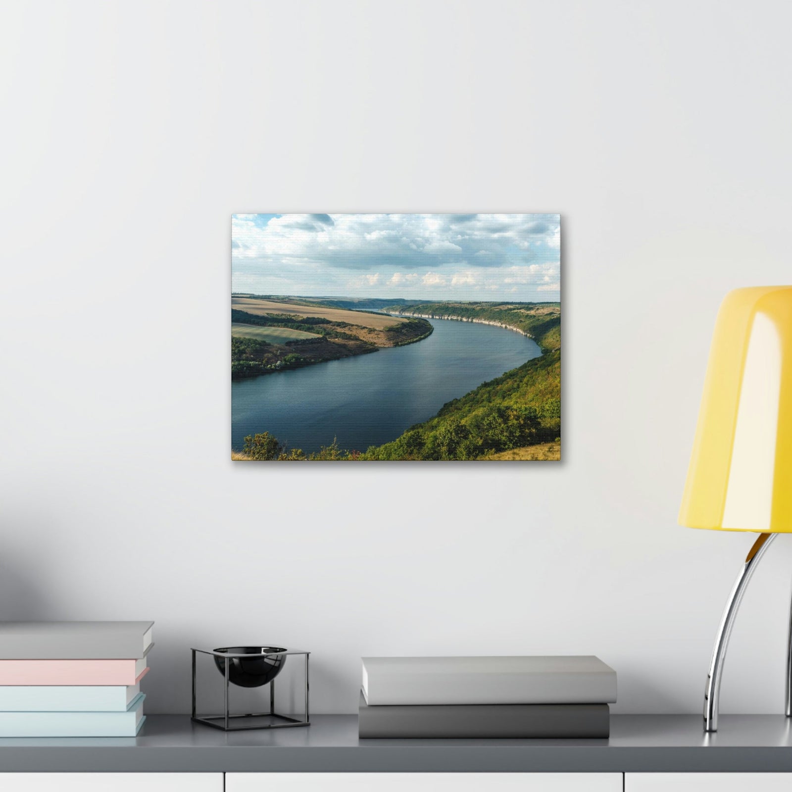 Enticing Sunny Day on the River Scene Beautiful Engaging and Lovely Beauty Nature Scene Perfect Blue Sky and River Wall Art Ready to Hang Unframed-Express Your Love Gifts