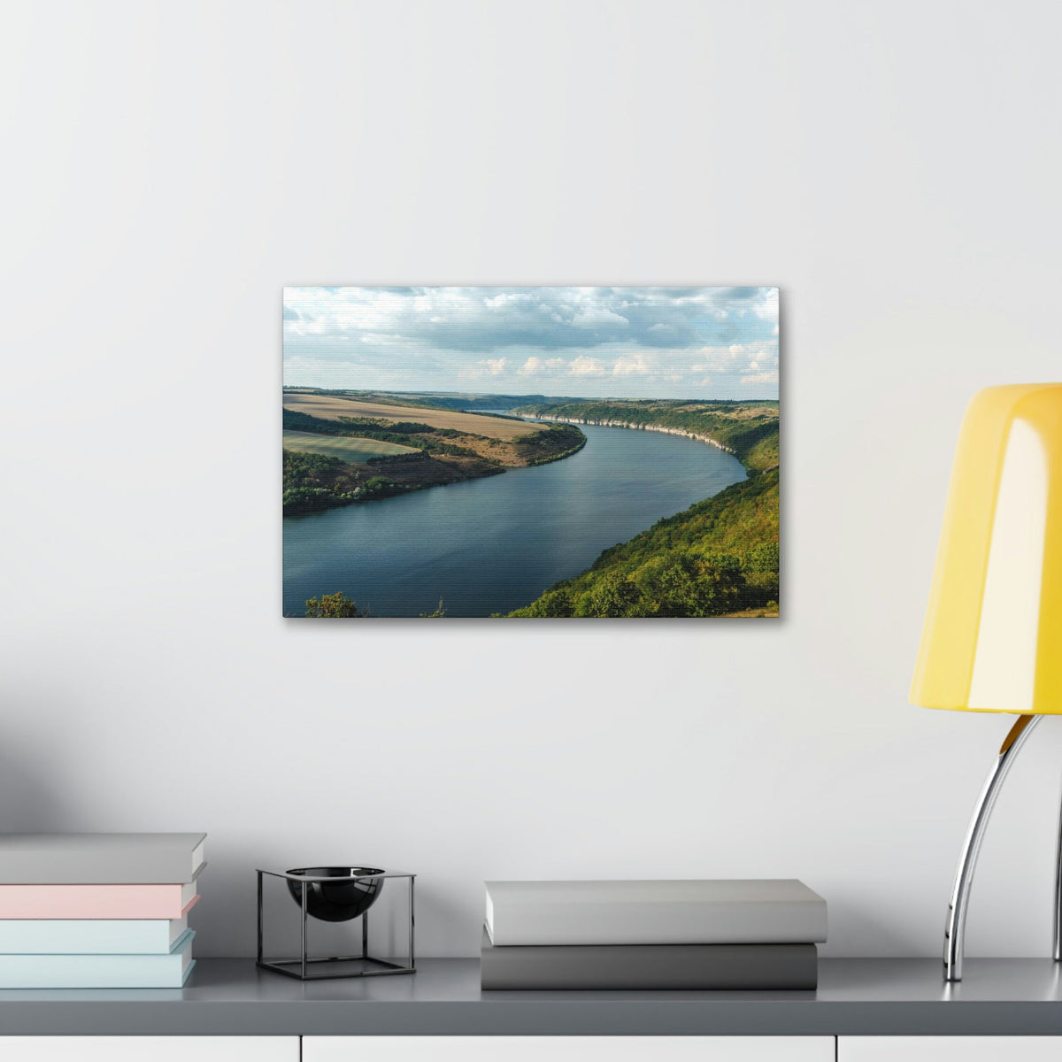 Enticing Sunny Day on the River Scene Beautiful Engaging and Lovely Beauty Nature Scene Perfect Blue Sky and River Wall Art Ready to Hang Unframed-Express Your Love Gifts