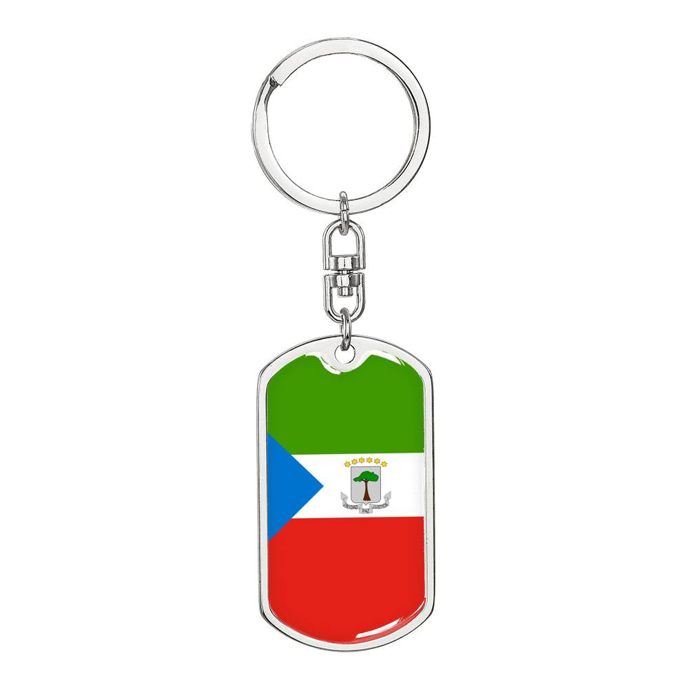 Equatorial Guinea Flag Keychain Dog Tag Stainless Steel or 18k Gold-Express Your Love Gifts
