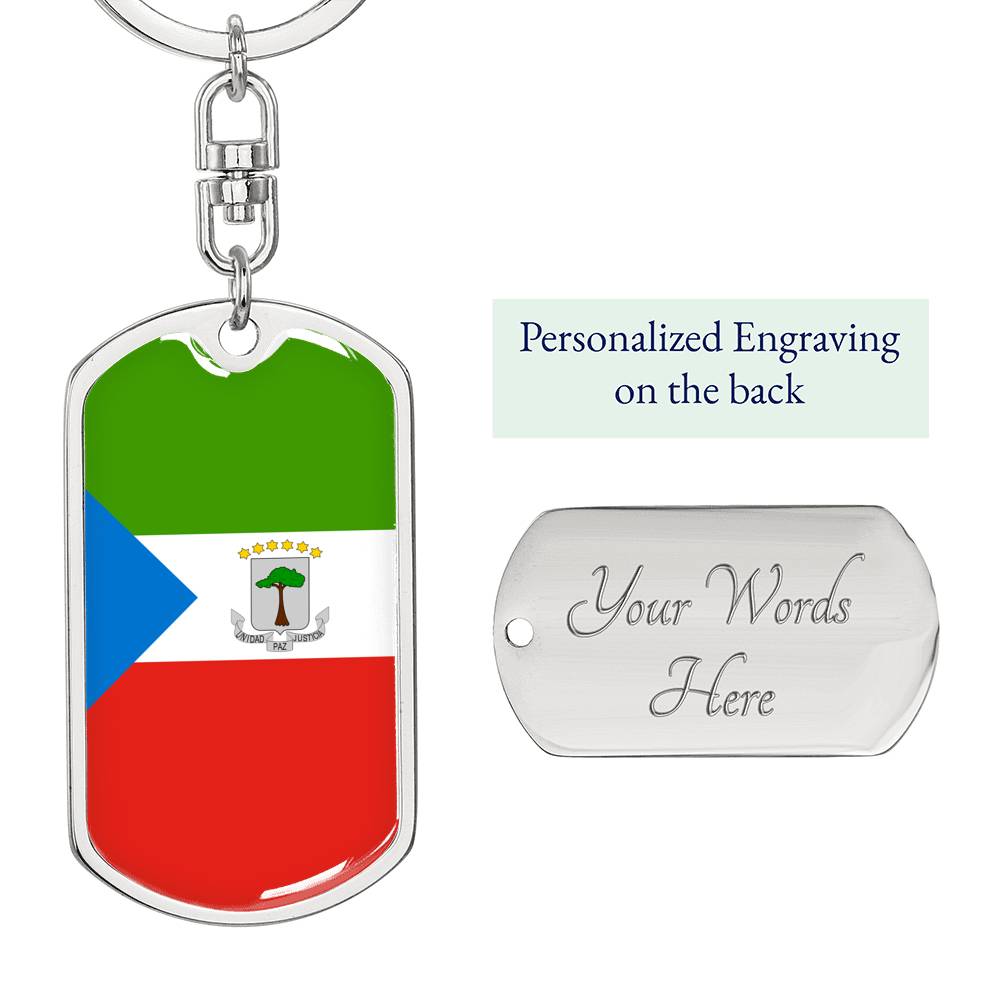 Equatorial Guinea Flag Keychain Dog Tag Stainless Steel or 18k Gold-Express Your Love Gifts