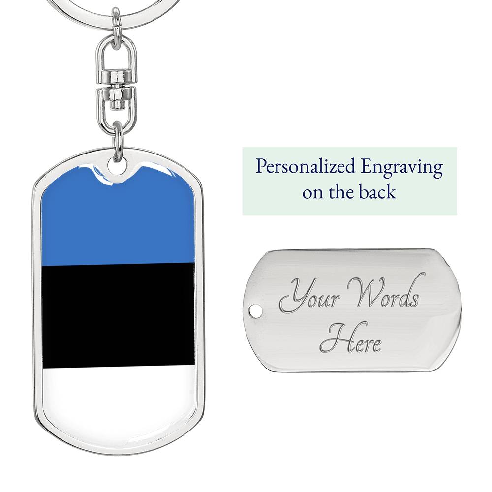 Estonia Flag Keychain Dog Tag Stainless Steel or 18k Gold-Express Your Love Gifts