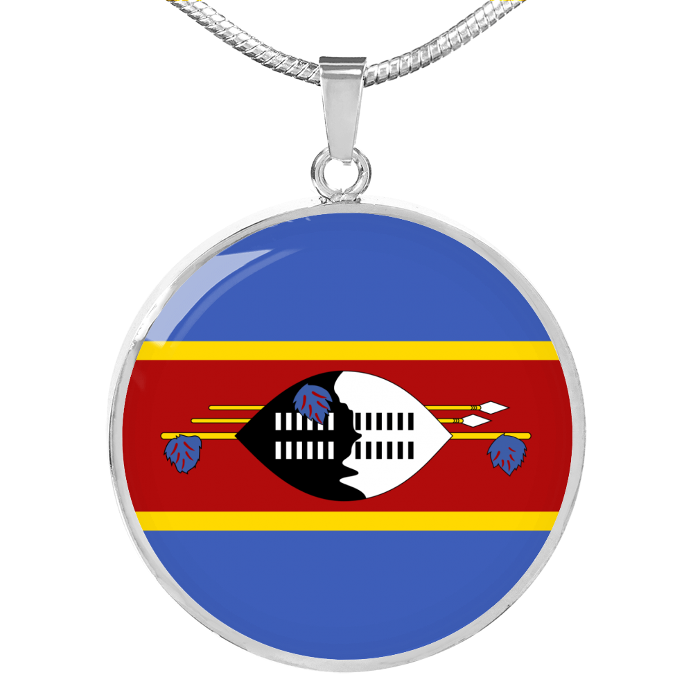 Eswatini Flag Necklace Circle Pendant Stainless Steel or 18k Gold 18-22"-Express Your Love Gifts