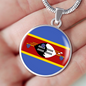 Eswatini Flag Necklace Circle Pendant Stainless Steel or 18k Gold 18-22"-Express Your Love Gifts