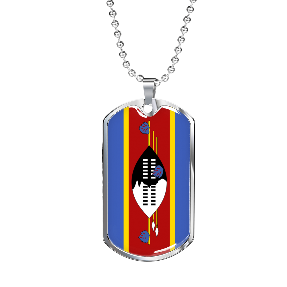 Eswatini Flag Necklace Stainless Steel or 18k Gold Dog Tag 24" Chain-Express Your Love Gifts