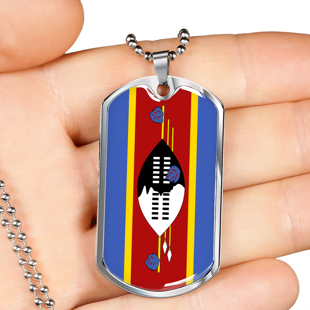 Eswatini Flag Necklace Stainless Steel or 18k Gold Dog Tag 24" Chain-Express Your Love Gifts