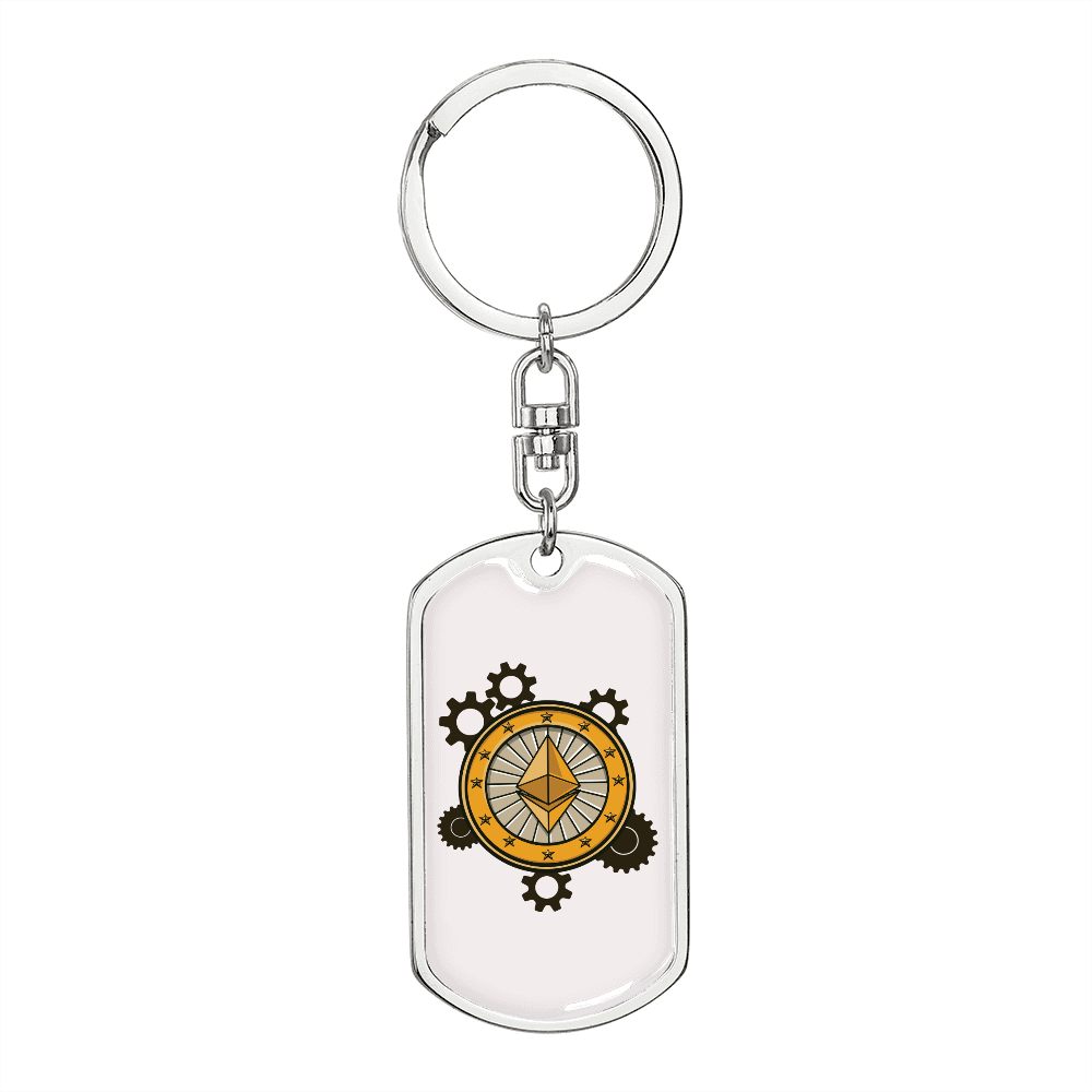 Ethereum Black Crypto Cryptocurrency Keychain Stainless Steel or 18k Gold Dog Tag Keyring-Express Your Love Gifts