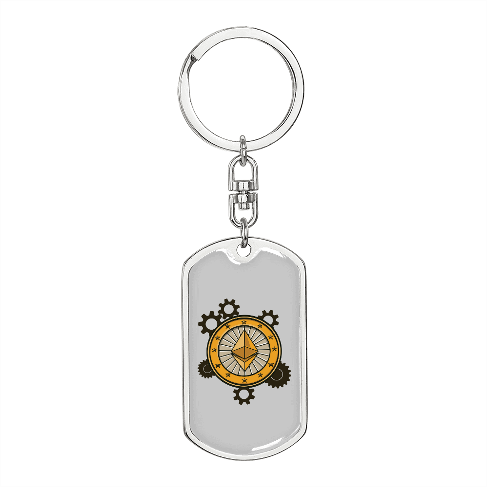 Ethereum Crypto Keychain Stainless Steel or 18k Gold Dog Tag Keyring-Express Your Love Gifts