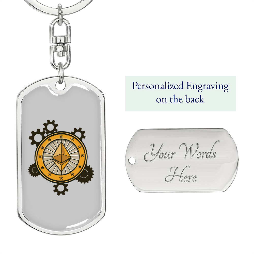 Ethereum Crypto Keychain Stainless Steel or 18k Gold Dog Tag Keyring-Express Your Love Gifts