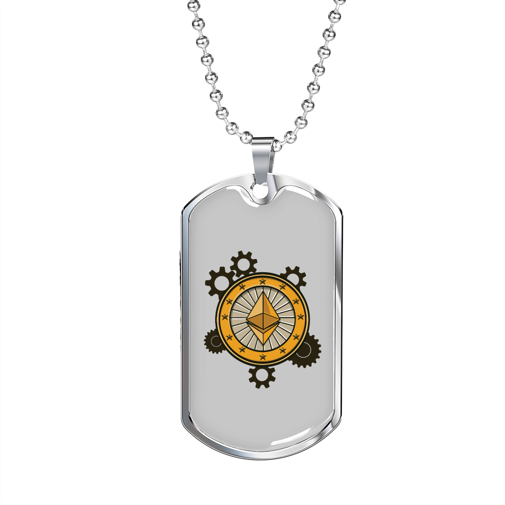 Ethereum Crypto Necklace Stainless Steel or 18k Gold Dog Tag 24" Chain-Express Your Love Gifts