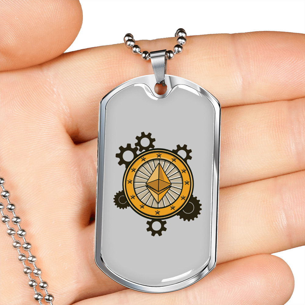 Ethereum Crypto Necklace Stainless Steel or 18k Gold Dog Tag 24" Chain-Express Your Love Gifts
