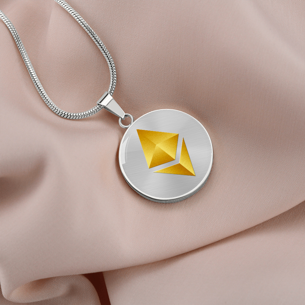 Ethereum Cryptocurrency Black Gold Circle Necklace Stainless Steel or 18k Gold 18-22"-Express Your Love Gifts