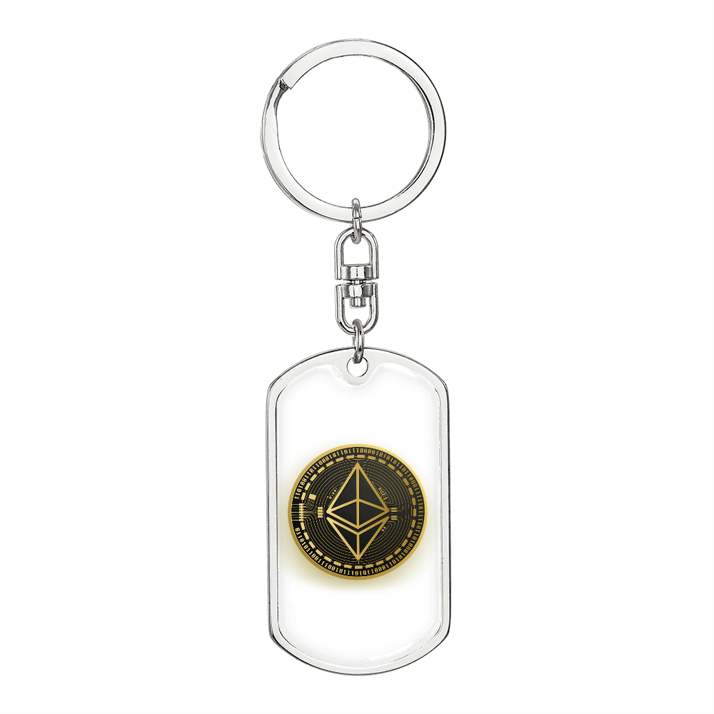 Ethereum Gold Crypto Cryptocurrency Keychain Stainless Steel or 18k Gold Dog Tag Keyring-Express Your Love Gifts