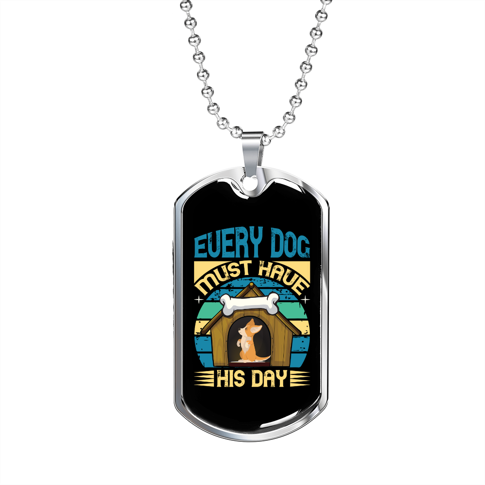 Every Dog Day Blue Necklace Stainless Steel or 18k Gold Dog Tag 24" Chain-Express Your Love Gifts