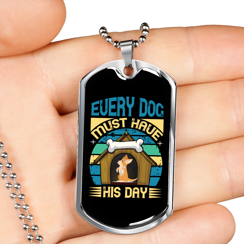 Every Dog Day Blue Necklace Stainless Steel or 18k Gold Dog Tag 24" Chain-Express Your Love Gifts