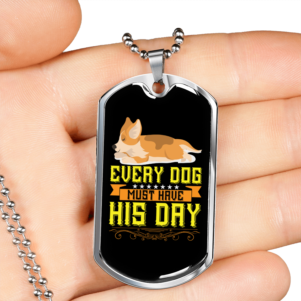 Every Dog Day Sleeping Dog Necklace Stainless Steel or 18k Gold Dog Tag 24" Chain-Express Your Love Gifts
