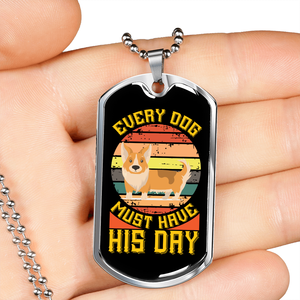 Every Dog Day Yellow Necklace Stainless Steel or 18k Gold Dog Tag 24" Chain-Express Your Love Gifts