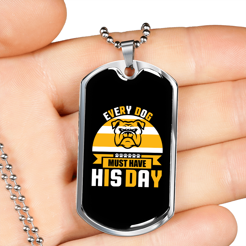 Every Dog Must Have Yellow Bulldog Necklace Stainless Steel or 18k Gold Dog Tag 24" Chain-Express Your Love Gifts