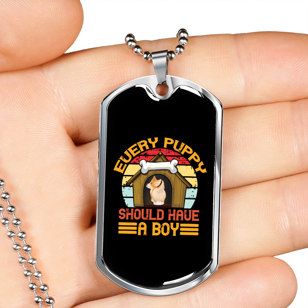 Every Puppy Dog House Necklace Stainless Steel or 18k Gold Dog Tag 24" Chain-Express Your Love Gifts