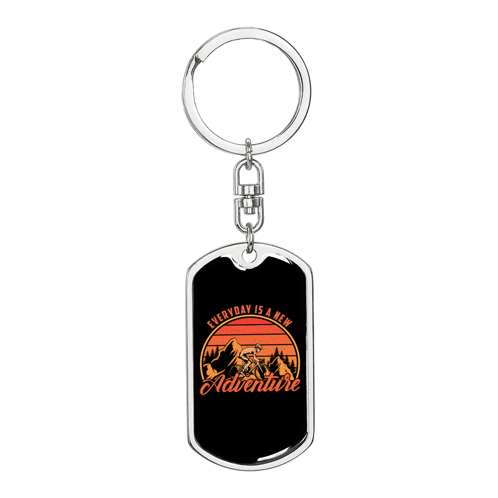 Everyday Is A New Adventure Cycling Keychain Stainless Steel or 18k Gold Dog Tag Keyring-Express Your Love Gifts