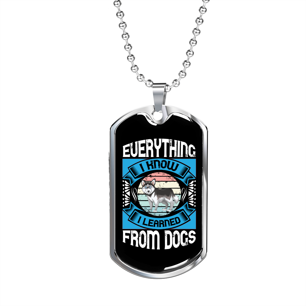 Everything I Know Blue Necklace Stainless Steel or 18k Gold Dog Tag 24" Chain-Express Your Love Gifts
